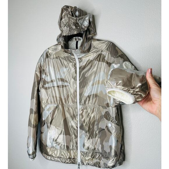 Moncler Sand Cream Beige Menchib Metallic Camo Hooded Jacket Retail $1695 2 - Picture 3 of 15